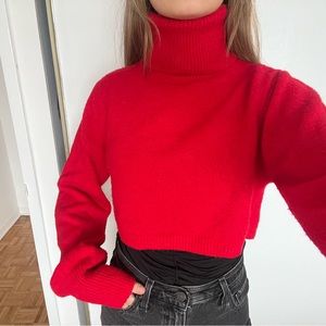 Red Princess Polly Cropped Turtleneck Sweater